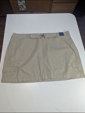 Venezia Jeans Co Khaki Cargo Skirt Women Plus Size 28 Belted Tan Beige Cotton